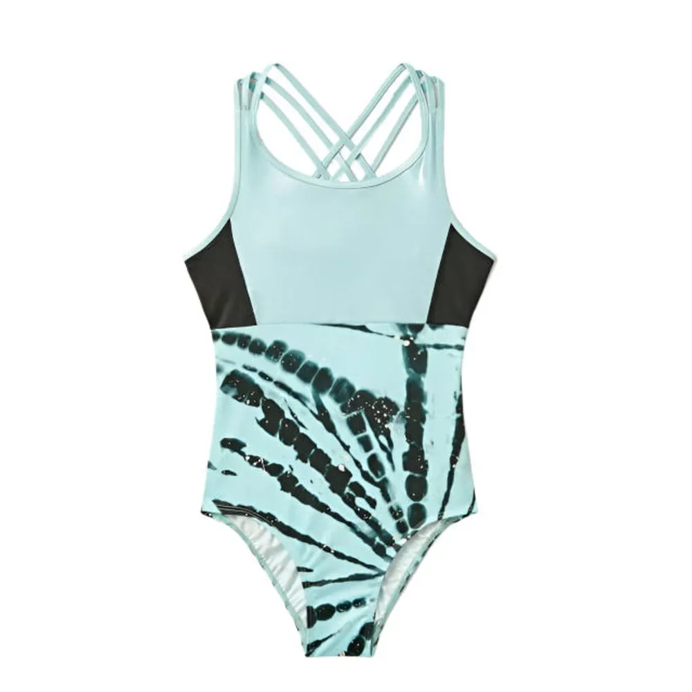 Pre-Owned Dance Gymnastics Leotard Medium Child Justice Aqua Black Strappy